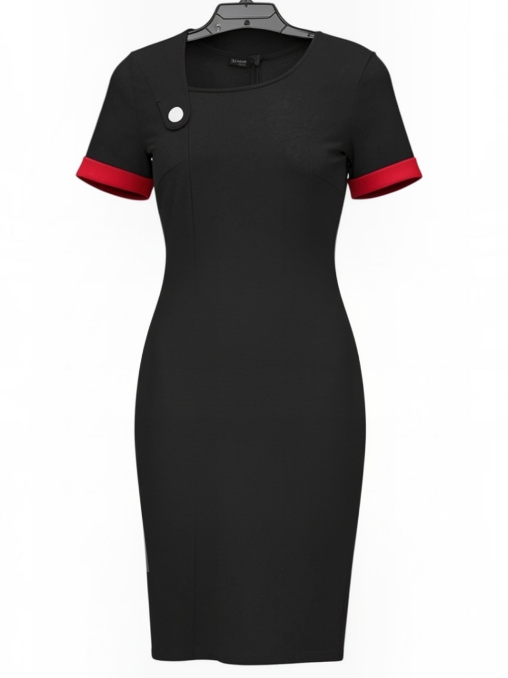 Homeyee Black Sheath Dress with Red Cuff Accents